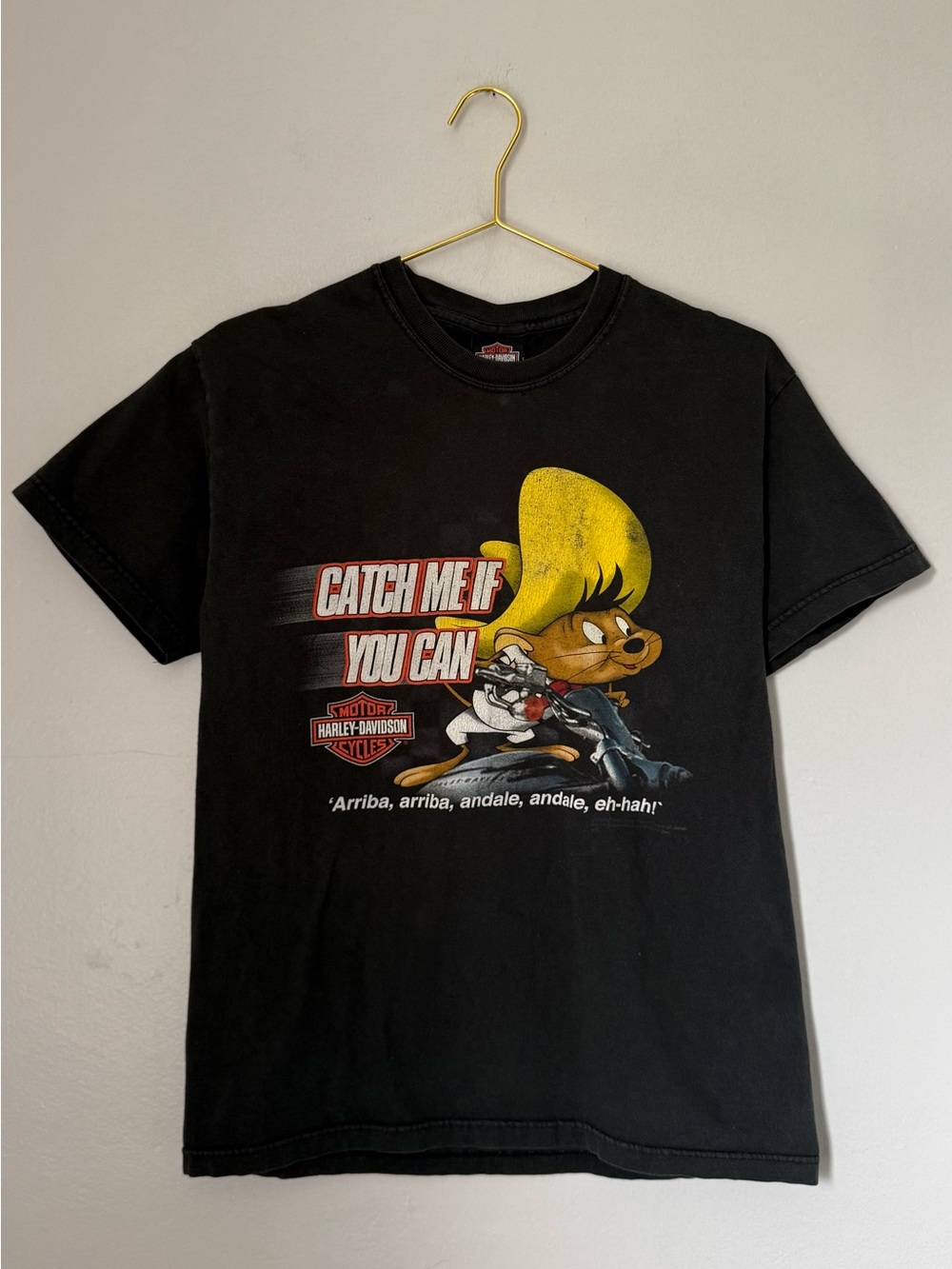 Vintage Y2K Harley Davidson Looney Tunes T-Shirt Mens Medium Black Colorado